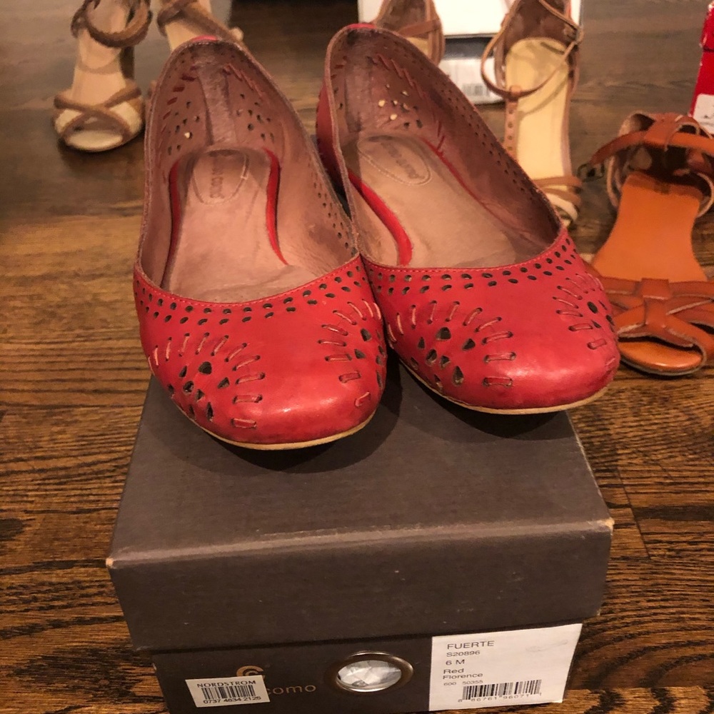 Red leather flats